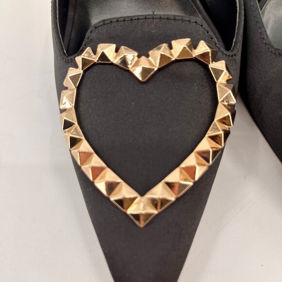 AAJ by Aminah Aviva Heart Mule Pumps Size 8M Black Microfiber Fabric Pointed Toe - Picture 10 of 16